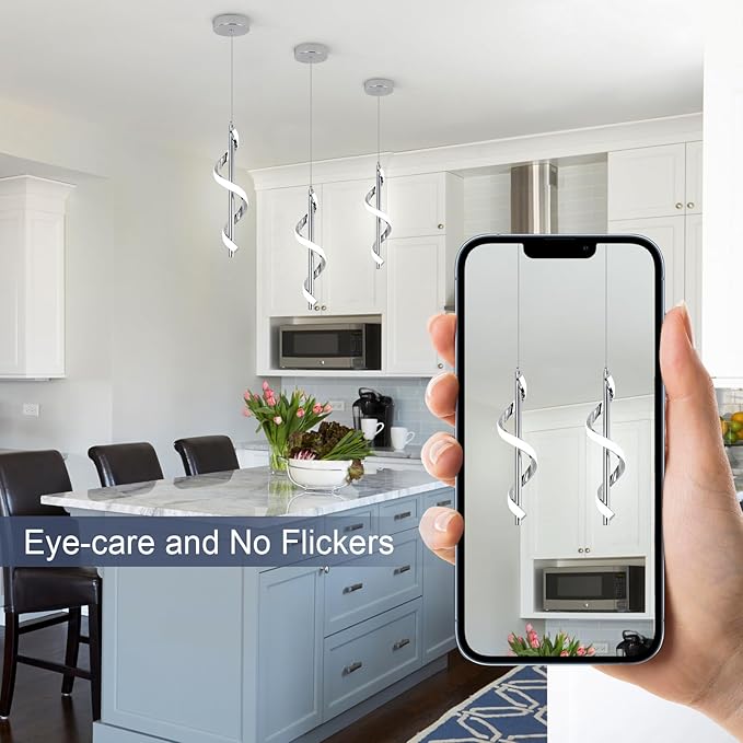 Modern Led Pendant Light Fixtures,6000K Cool White Spiral Led Pendant Lighting for Kitchen Island,Adjustable Height Hanging Light Fixtures for Kitchen Dining Room Living Room,1 Pack