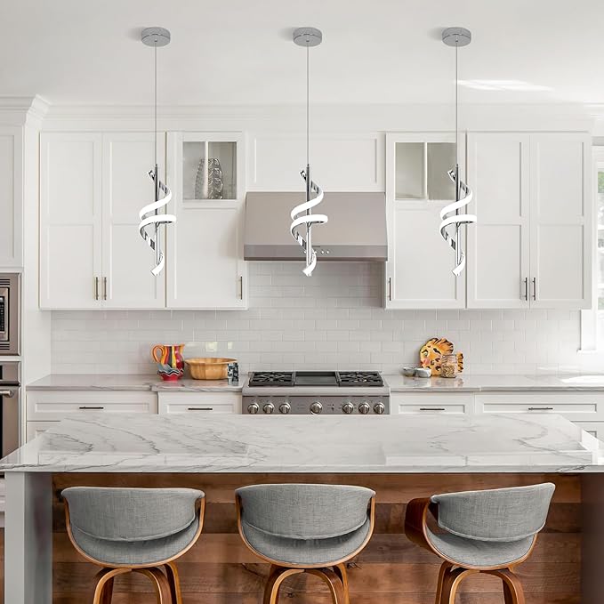CANEOE Modern Pendant Light Kitchen Island Lighting 6000K Chrome LED Pendant Light Fixtures Over Island Adjustable Height Pendant Lighting for Kitchen Island Dining Room Bedroom Pendant Lamp,1 Pack