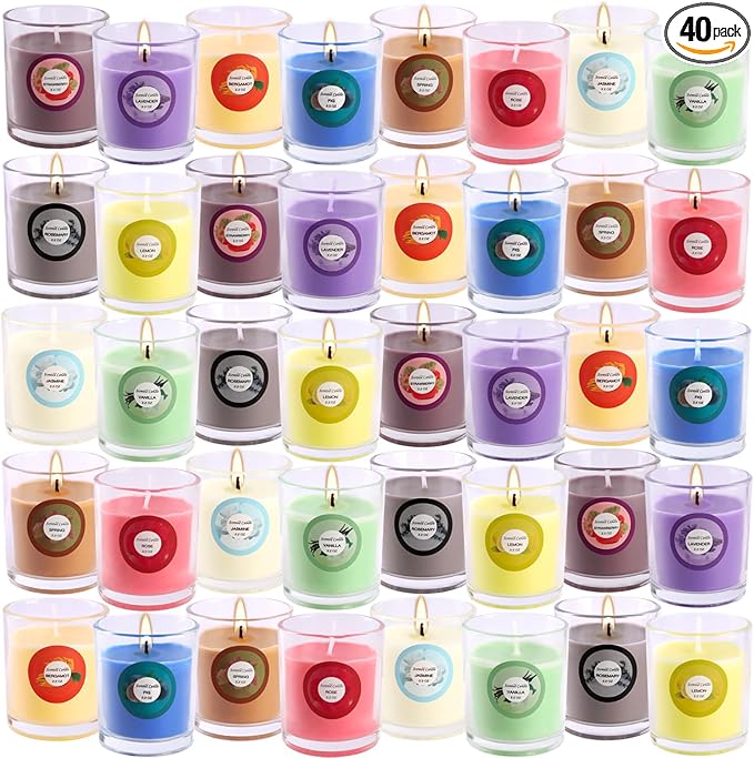 Set of 40 Scented Candle with 10 Fragrances, Soy Wax Aromatherapy Strong Scented Candle in Glass Jar for Women Home Decor