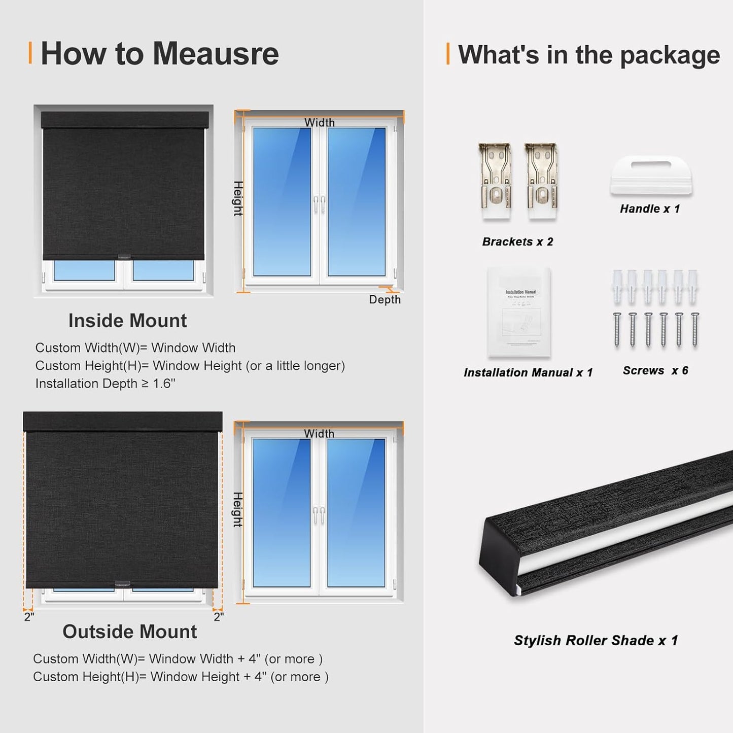 Persilux Free-Stop Cordless Blinds for Indoor Windows with Cover, Window Shades Blackout Roller Blinds, Thermal Insulated Fabric UV Protection for Kitchen, Office, Living Room, Black(53.5" W x 84" H)