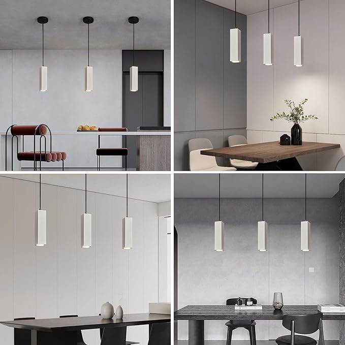 Concrete Linear Pendant Light,Modern LED Industrial Hanging Cement Pendant Lighting Fixture for Kitchen Island Dinning Room Bedroom Bedside Table Small Pendant Lights(2-Pack)