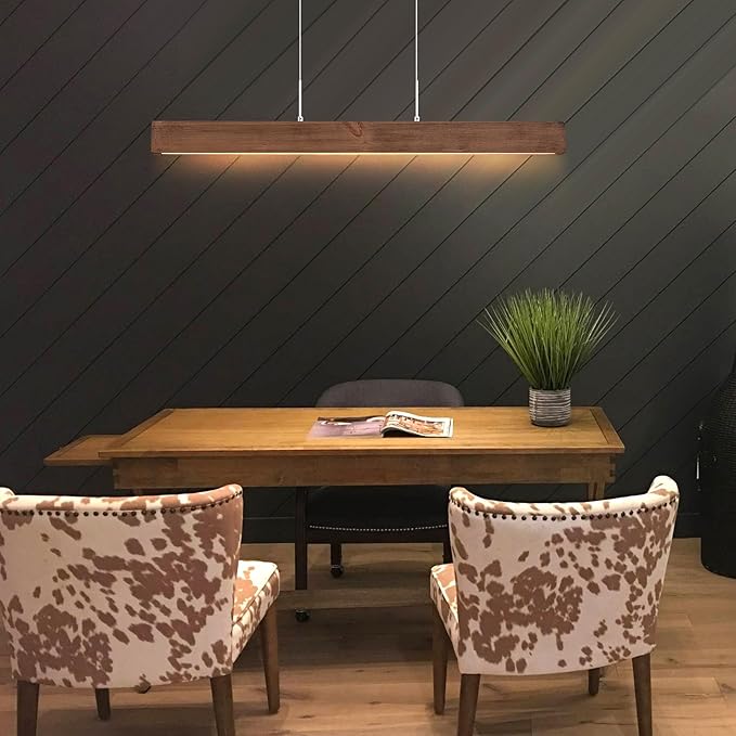 EDISLIVE Wood Linear LED Pendant Light Dimmable LED Chandelier 41.3 in Adjustable Linear Hanging Light Fixture 3000K 20W Island Light for Dinning Room Kitchen