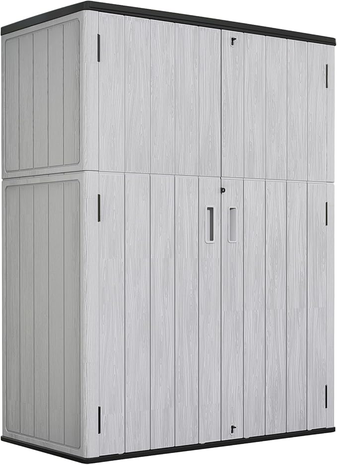 ZZM 57 Cu.ft Outdoor Storage Shed with Floor HDPE Double-Wall Resin Sheds Outdoor Storage, Lockable Weatherproof Storage Cabinet Fit for Garden Tools, Garage can, Bike, Patio Furniture, Grey