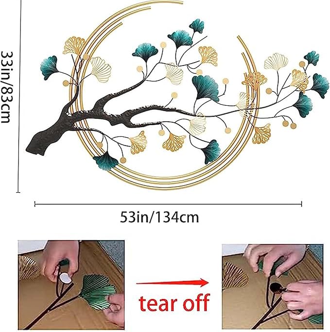 Futyli Large Metal Wall Art - 3D Modern Wall Sculptures, Vertical 53" Ginkgo Leaf Art for Living Room, Dining Room, Bedroom