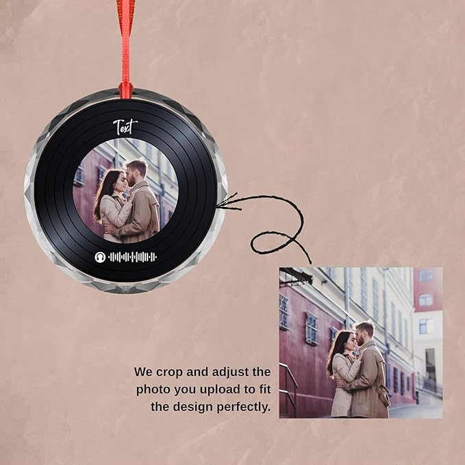 Custom Vinyl Record Ornament – Personalized Song Gift for Couples – Acrylic or Glass Photo Ornament – Anniversary, Valentine’s Day Keepsake