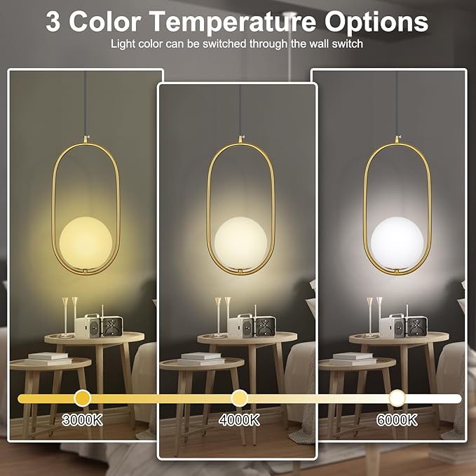 lobolighting Pendant Light Fixtures, 2 Pack Modern Gold Pendant Lighting Adjustable Height Mid Century Chandelier, Frosted Glass Globe Single Hanging Light for Kitchen Island Dining Room Bedroom