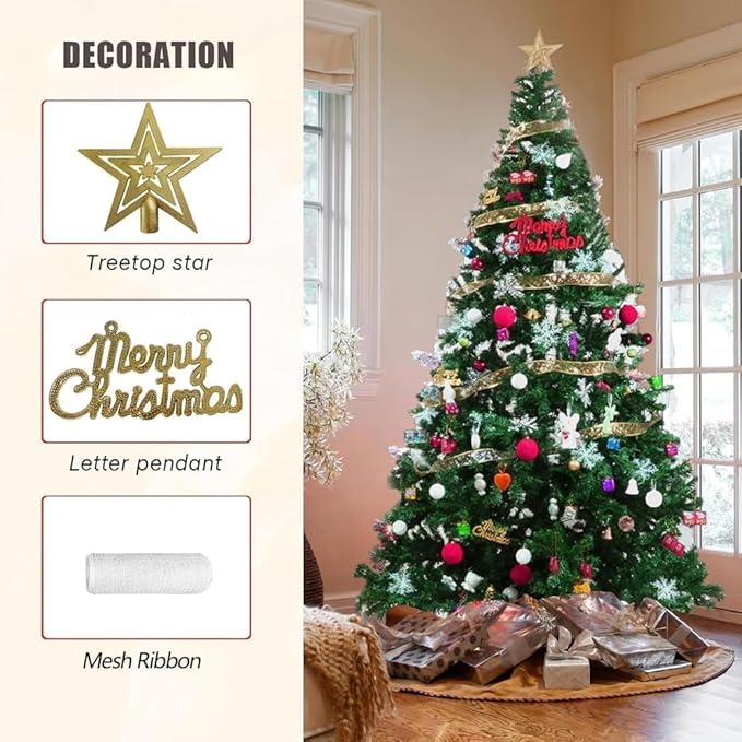 7FT Artificial Christmas Tree, Full Premium Hinged Artificial Pine Tree with 1020 Branch Tips Metal Stand for Outdoor & Indoor (Green)