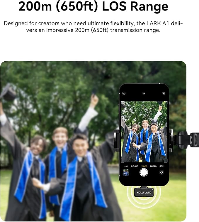 Hollyland Lark A1 Wireless Microphone for iPhone 17/16/15 & Android, 48kHz/24-bit, 3-Level Intelligent Noise Cancel, Mini Mic for YouTube, Podcast, Vlogging (Black, 2TX + USB-C RX + Charging Case)