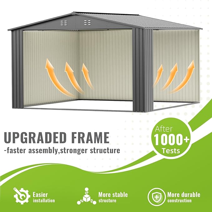 10X10 FT Outdoor Storage Shed, Metal Garden Tool Shed with Updated Frame Structure and Lockable Doors, Ideal for Backyard Garden Patio Lawn