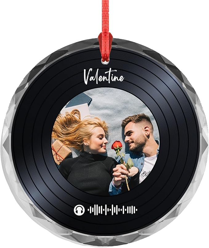 Custom Vinyl Record Ornament – Personalized Song Gift for Couples – Acrylic or Glass Photo Ornament – Anniversary, Valentine’s Day Keepsake