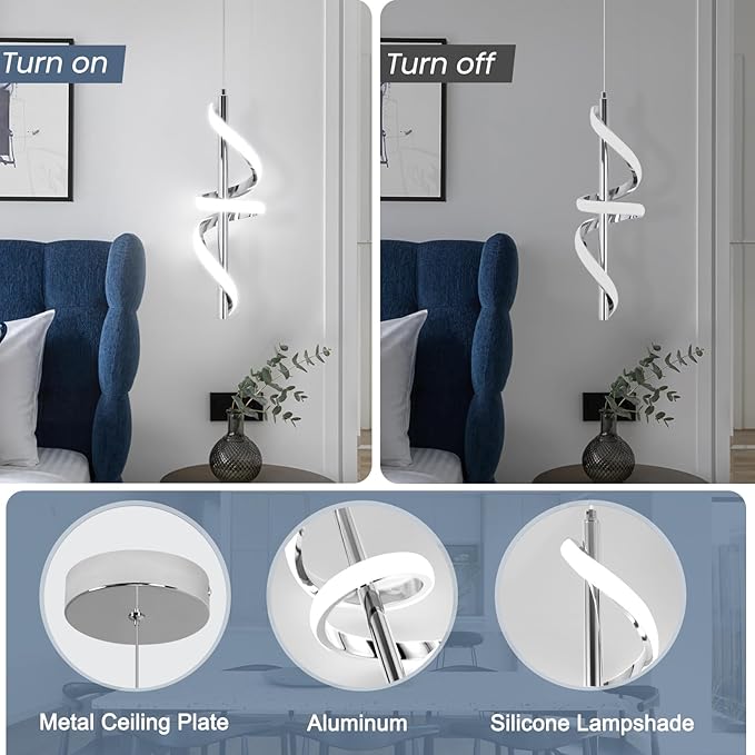 CANEOE Modern LED Pendant Light for Kitchen Island, 3000K-6000K Dimmable Kitchen Island Pendant Lighting for Dining Room Bar Living Room Bedroom Hanging Light Fixtures,1 Pack
