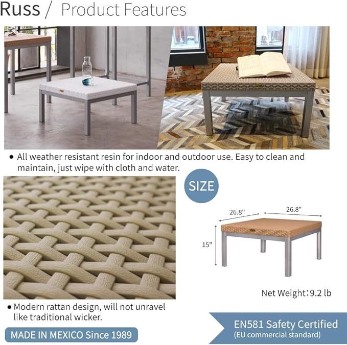 Lagoon Russ Brown_Rattan Coffee Table W/Alum Tube