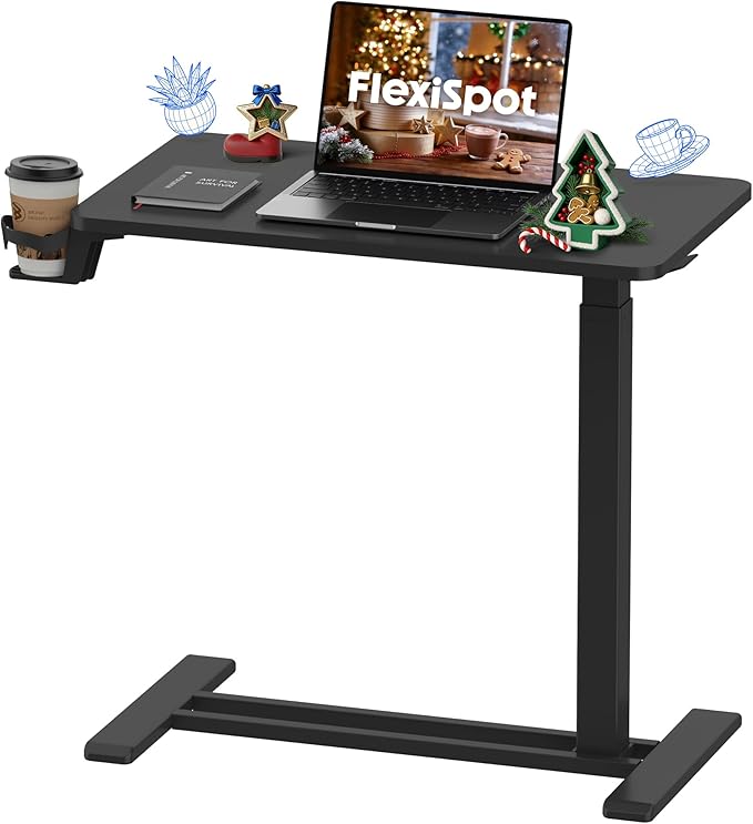 FLEXISPOT Height Adjustable C Table with Wheels, Mobile Snack Side End Table Sofa Couch Bedside Table Laptop Rolling Cart TV Tray Night Stand Small Space Side Table,(27.6" W x 15.7" D,Black)