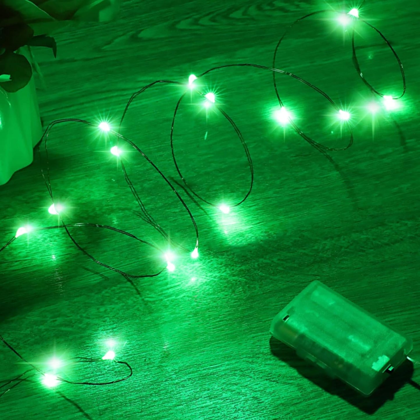 Mini St. Patrick's Day Fairy Lights Battery Operate, 4 Pack Copper Wire 3*AAA Battery Powered Led Starry Fairy String Lights for Bedroom, Christmas, Party, Wedding, Decoration(5m/16ft Green)