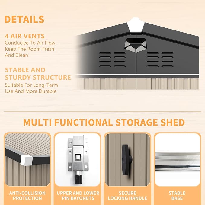 Metal Storage Shed 10x12,Outdoor Storage Building,Large Backyard Sheds with Lockable Doors,Waterproof Outside Storage Shed
