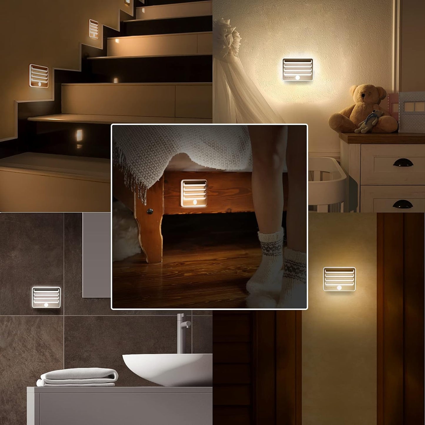 EverBrite Motion Sensor Night Lights, LED Soft Warm Light, Battery Powered Auto Stick-On Night Light for Bedroom, Bathroom, Stair, Closet, 9 AA Batteries Included(3 Pack)