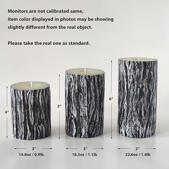 MOZEAL Hand-Poured Unscented Candle,Dripless Smokeless Cotton Wick Pillar Candle Set of 3,Includes 4", 5" and 6",300 Hours Burn Time,Country Style,for Christmas and Fireplace Decor(Black Pine Tree)