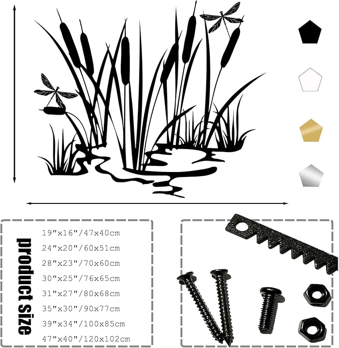 EANHIPE Metal Cattails & Dragonfly Wall Art, Cattails Metal Wall Art, Rustic Farmhouse Decor, Nature Themed Decor for Living Room, Bedroom, Bathroom, Housewarming Gift (Silver, 24"x20"/60x51cm)