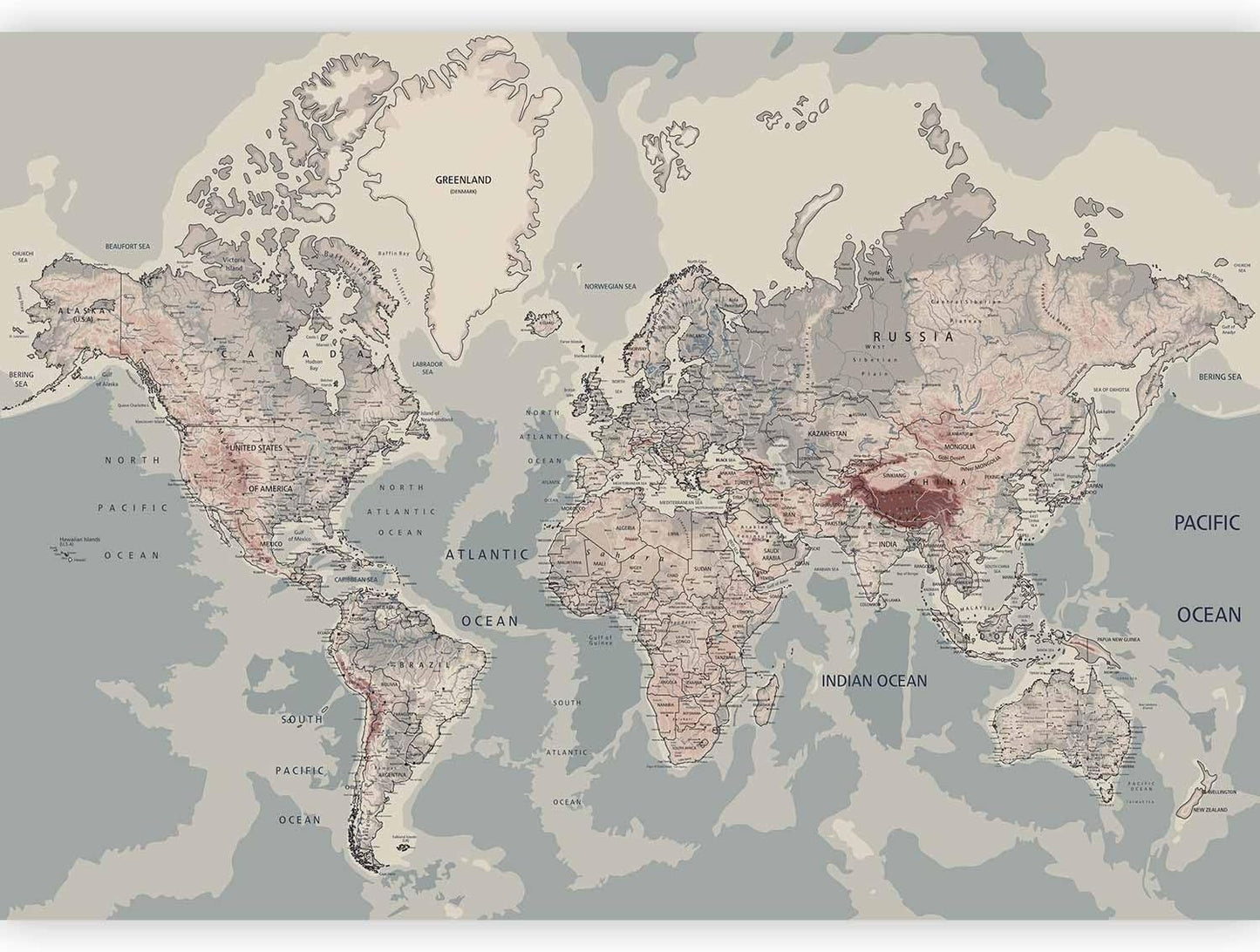 artgeist Premium Wall Mural World Map 138x101 in - XXL Non-Woven Wallpaper Fleece Wall Decor Photo Print Picture Image Design Home Map of The World k-A-0061-a-c