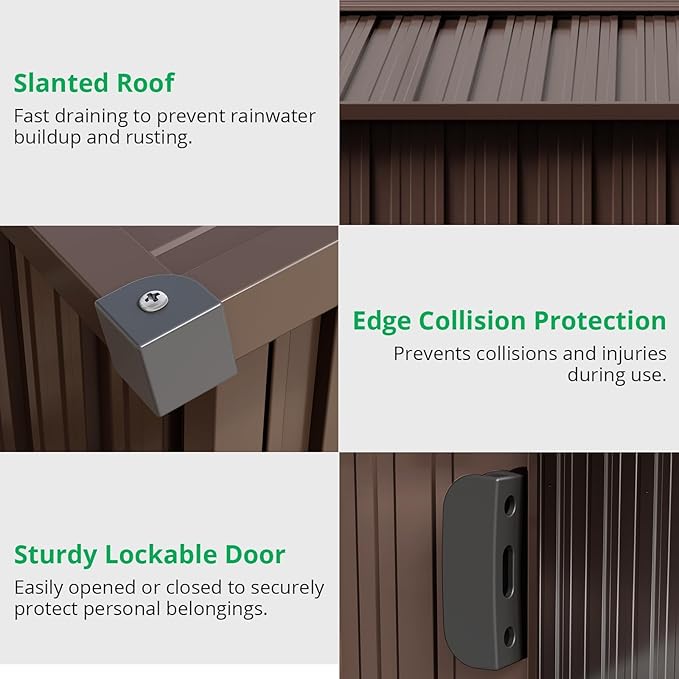 8X12 Ft Outdoor Metal Storage Shed with Roof, Weatherproof Steel Tool Shed with Lockable Door for Lawn Mower, Bike & Garden Equipment Storage