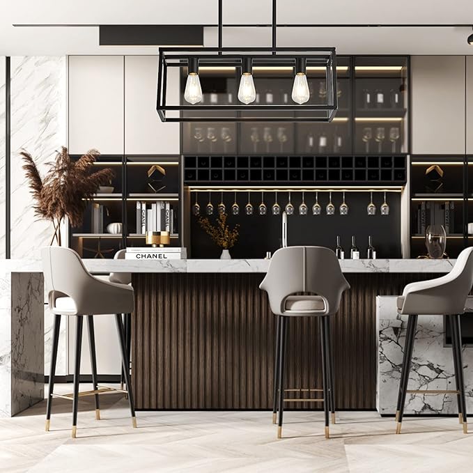 XILICON Kitchen Island Lighting 3 Black Farmhouse Modern Linear Chandelier Industrial Dining Room Rectangular Light Fixtures for Living Room Foyer Bar