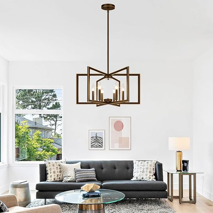 25"Modern Oil-Rubbed Bronze No Assembly Required Chandelier for Dining Room, Oil-Rubbed Bronze Dining Room Light Fixture Over Table, Industrial Metal Hanging Pendant Lights Fixture for Kitchen Island