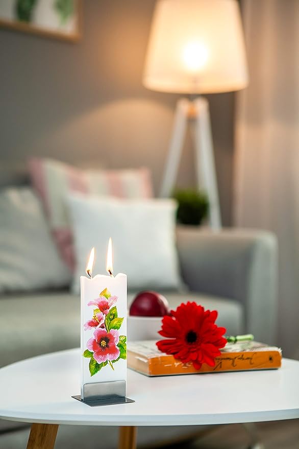 Flatyz Handmade Candle Gift Set With Steel Base - Flower Mothers Day Gift - Spring Design Lilac Candle for Women - Unique Cute Aesthetic