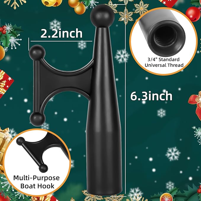 18FT Extension Pole with Utility Hook, Christmas Light Hanger Tool Attachment Screw On Pole Attachment Fits on 3/4 inch Acme Thread for Multi-Purpose Light Installation, String Lights, Birdfeeder