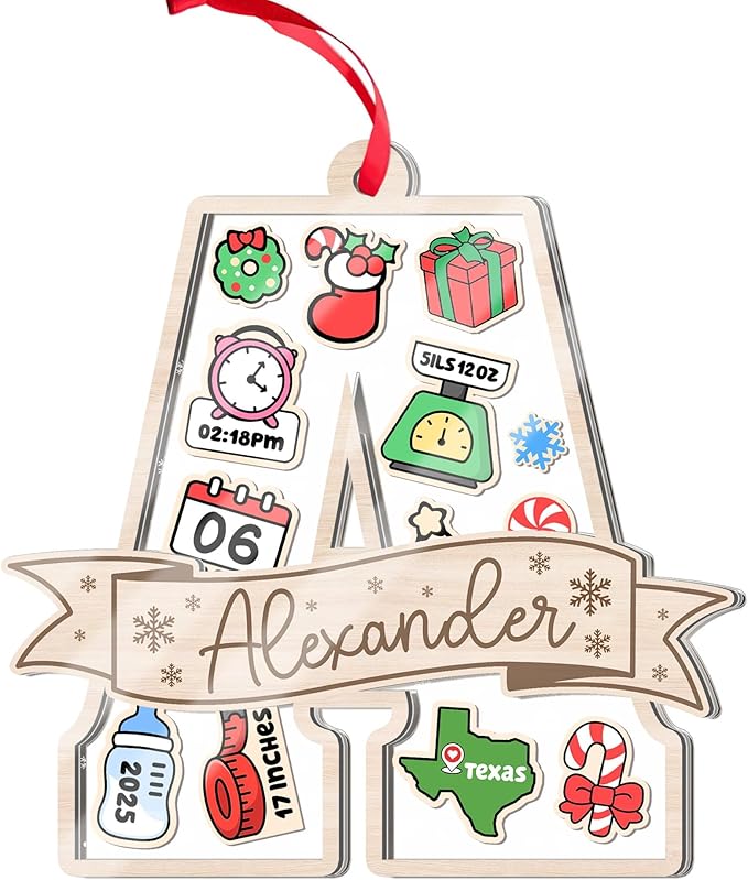 Personalized Baby's First Christmas Ornament 2025 - Customized Birth Stats Shaker Ornaments - Newborn Birth States Keepsake Ornament - Xmas Decoration - Gifts for Christmas