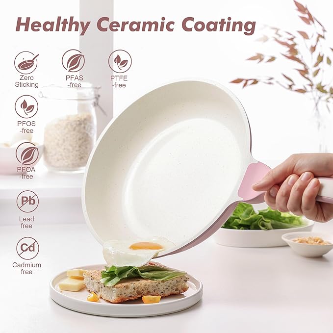 SENSARTE Nonstick Ceramic Frying Pan 8-Inch, Healthy Non Toxic Skillet, Induction Compatible Omelet Pan with Heat Resistant Handle, PFAS-Free, Sakura Pink