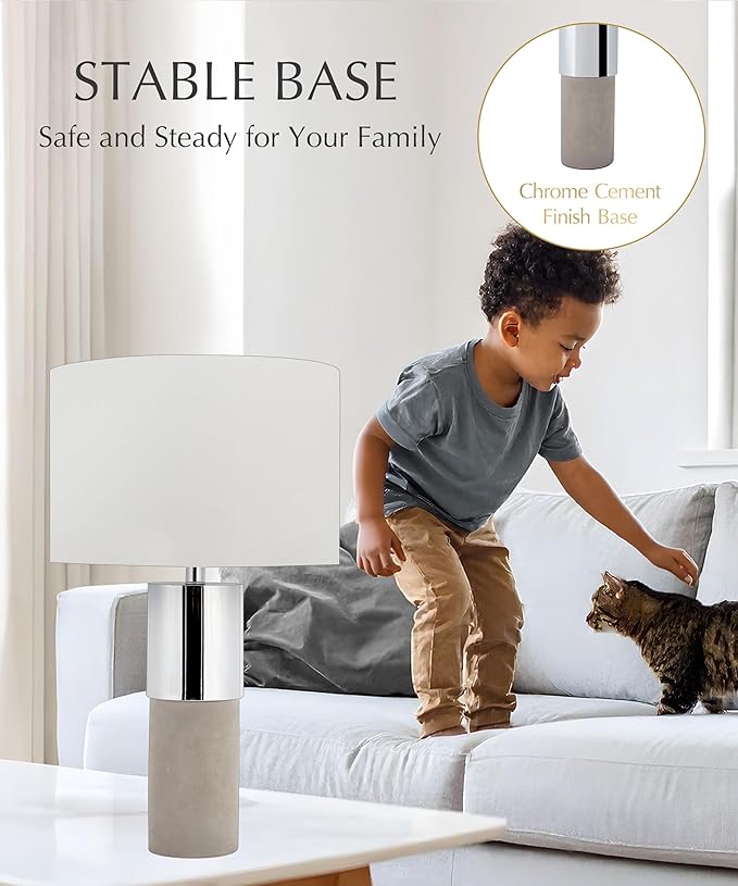 HarvestLand 22" Sole Cement Large Table Lamp – Modern Round Stone Lamp with Chrome Accent for Entry Table or Lamps for Living Room, Decorative lamp, Bedside Table Lamps