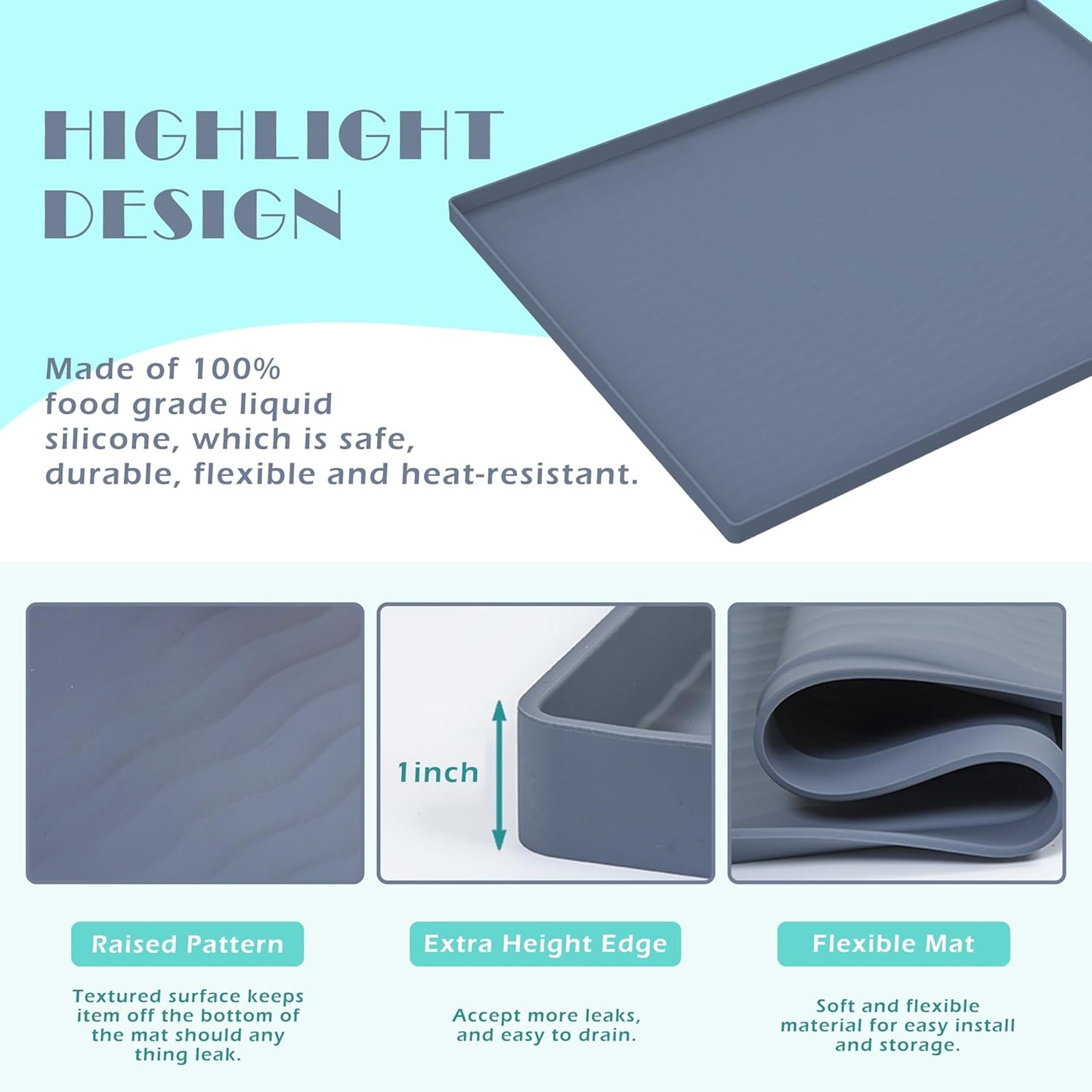 URMONA Waterproof Silicone Under Sink Mat 37'' x 22'' Shelf Liner for Kitchen and Bathroom, Cabinet and Counter Protector, Storage and Organizers, Litter Mat, Pet Cat Puppy Essentials(Black)