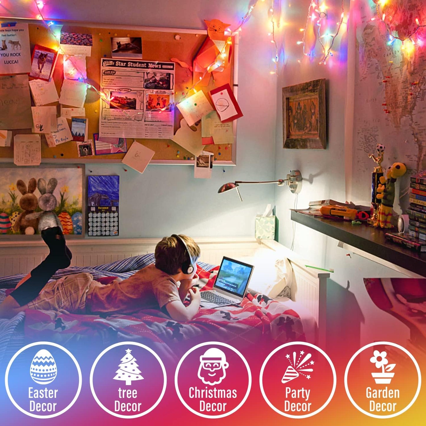 JMEXSUSS 300 LED Multicolor Christmas Tree Lights 8 Modes Colored String Lights Indoor Outdoor Multicolor Christmas Decor Lights Plug in for Christmas Tree Room Party Decoration
