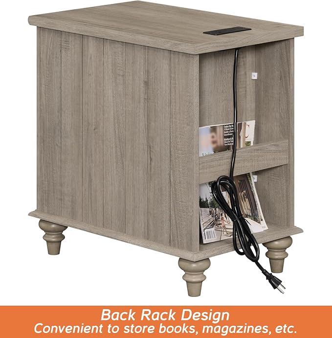 WAMPAT 2 Pack End Tables with Charging Station, Farmhouse Side Table with Drawer & Storage Cabinet, Gray Nightstand with Power Outlets & USB Ports for Living Room, Bedroom