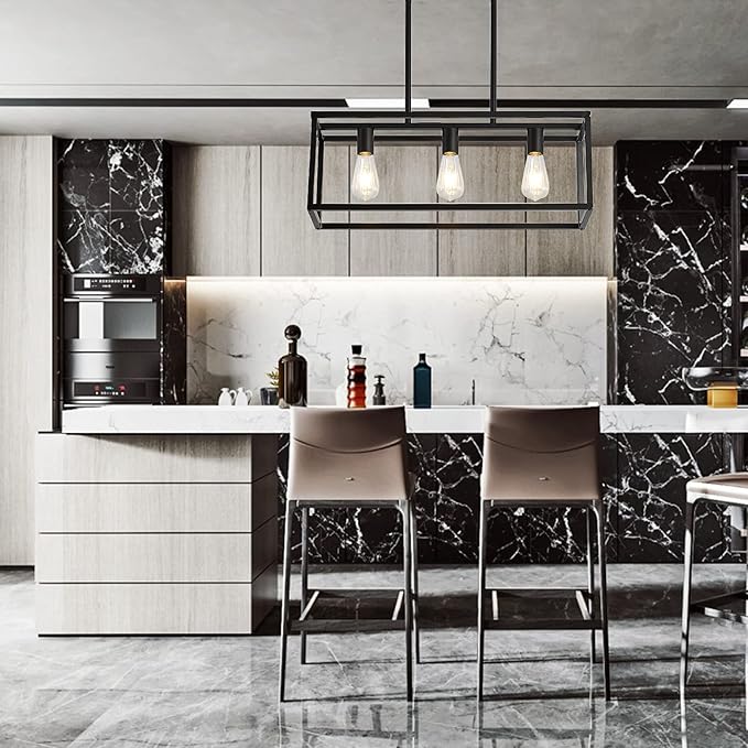XILICON Kitchen Island Lighting 3 Black Farmhouse Modern Linear Chandelier Industrial Dining Room Rectangular Light Fixtures for Living Room Foyer Bar