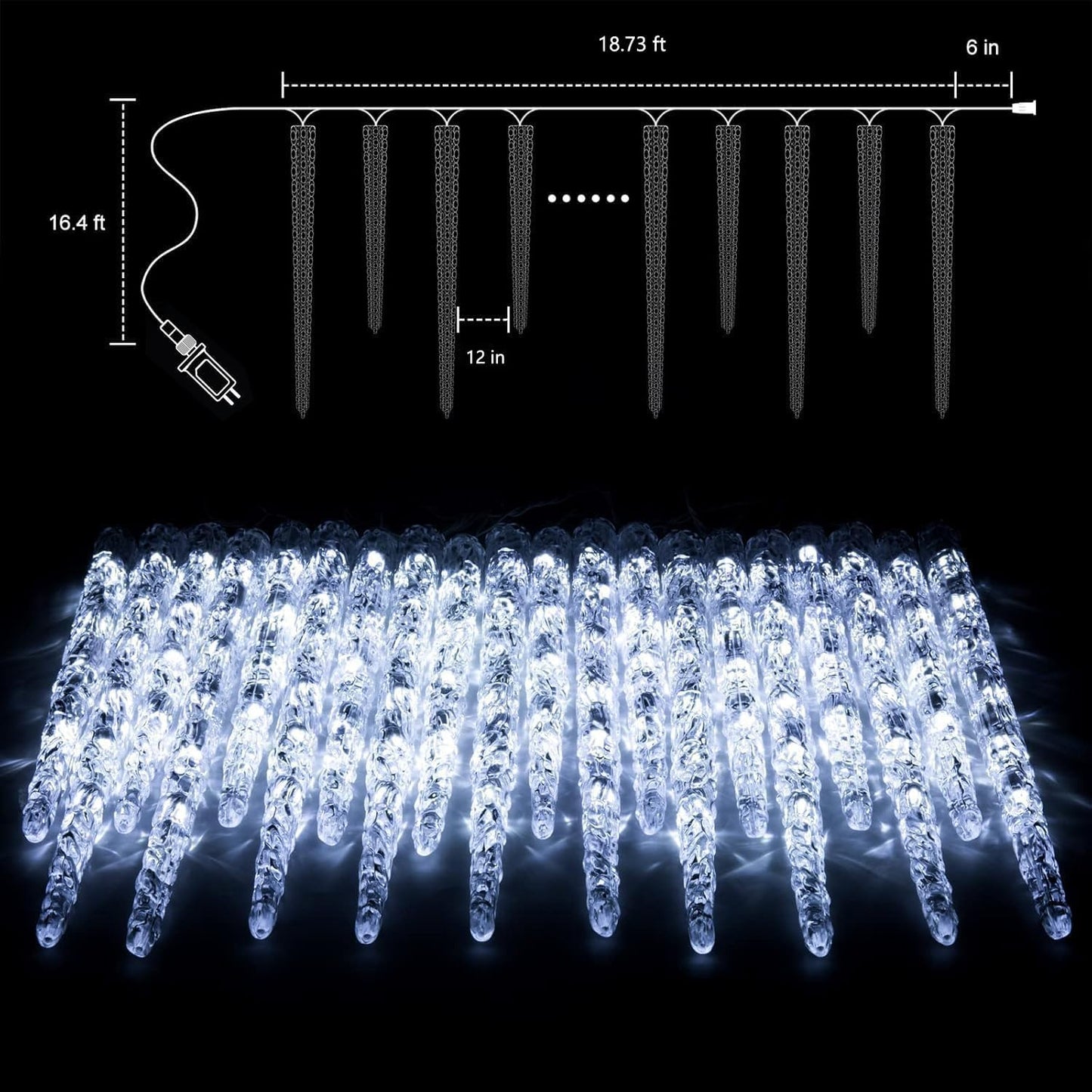 Icicle Lights for Outside with Remote, 20ft 100 LED 20 Tubes Connectable Ice Shape Hanging Christmas Lights for Tree Patio Roof Holiday Decor, Blue and White