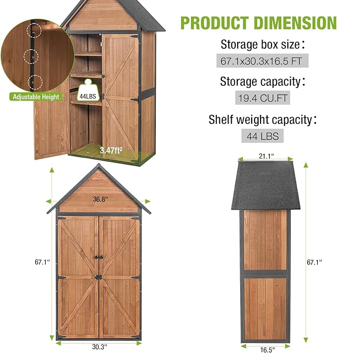 GUTINNEEN Shed Outdoor Storage Upgraded with Durable Metal Frame Garden Shed Tool Storage Cabinet with Wooden Floor Adjustable Shelfs 2.5 x 1.4FT （Brown）