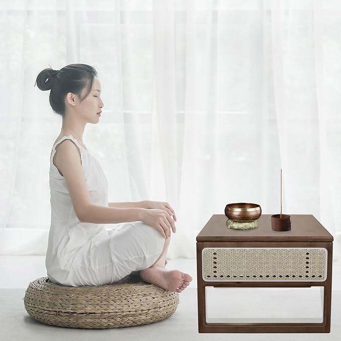 Japanese Floor Coffee Table,Bamboo Low Table for Sitting,Japanese TeaTable for Tatami Living Room Bay Window Meditation (Brown Color)