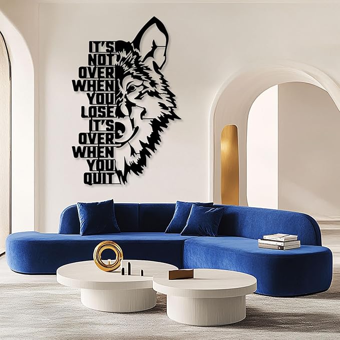 Motivational Wolf Metal Wall Art, Metal Wolf Wall Decor, Metal Inspirational Wall Art, Wolf Sculpture, Positive Quotes Wall Decor, Success Wall Art, Wall Decor Living Room Office (Black, 53"x35" | 135x88cm)