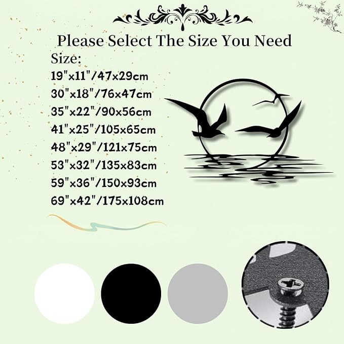 Sunrise and Birds Metal Wall Art,Seagulls Metal Wall Decor,Home Decor, Housewarming Gift (59"x36"/150x93cm, Silver)