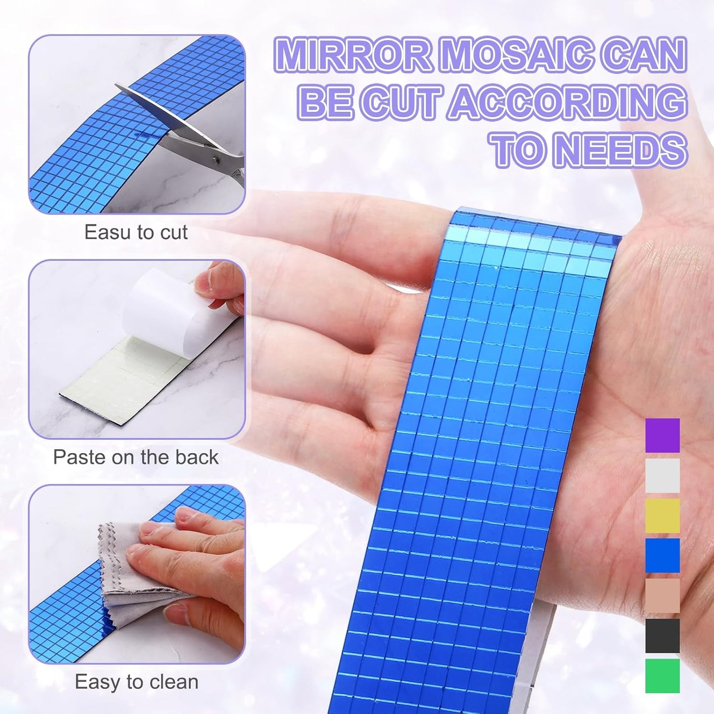 MECCANIXITY Self Adhesive Glass Mirror Mosaic Tiles 3200 Pcs 5 x 5 mm Disco Tiles for Craft Decoration Glass Mirror Disco Ball 2 Rolls (Black/Gold)