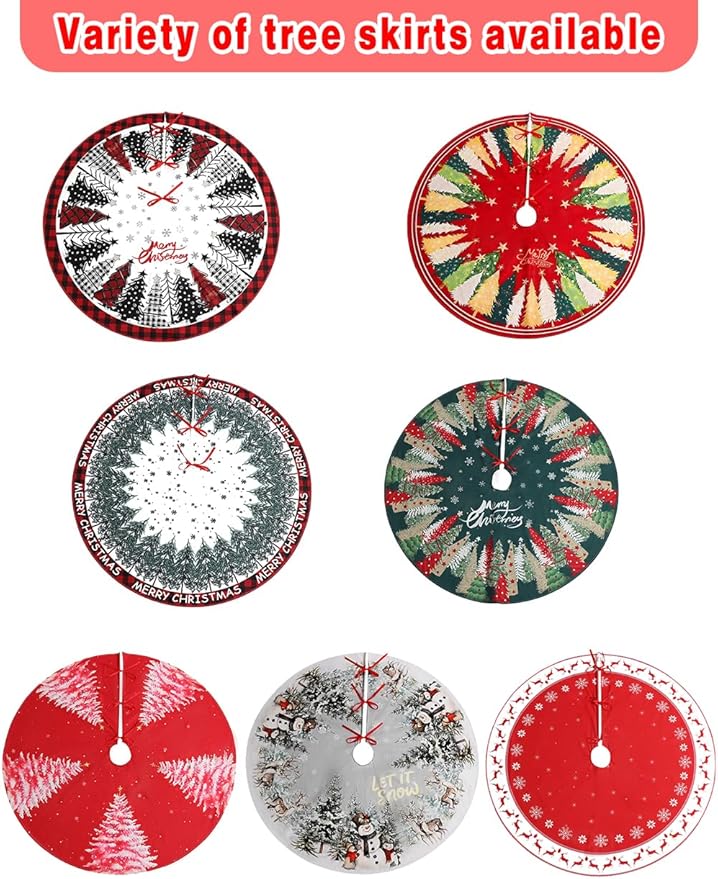 Christmas Tree Skirt 48 Inch, Merry Christmas Snowflake Design, Thick Flannel Fabric, Winter Holiday Tree Mat Decoration