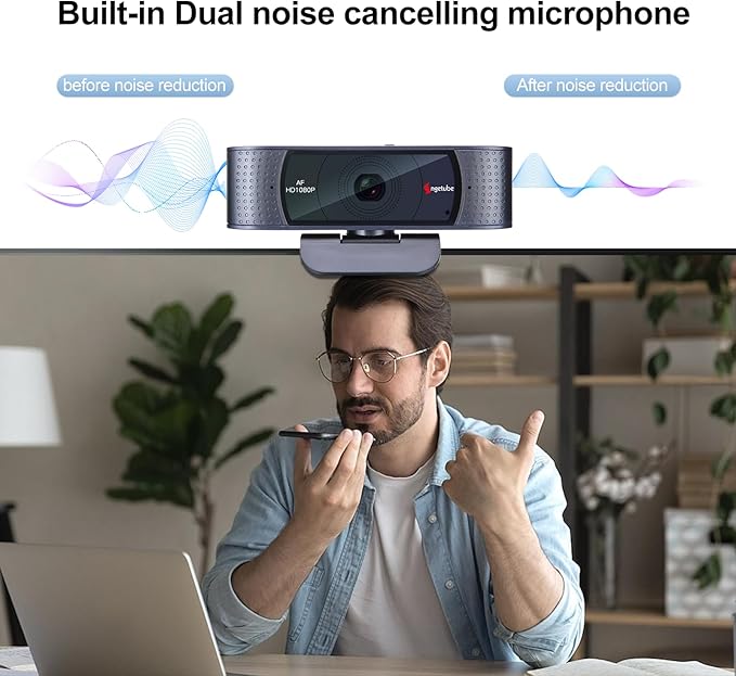 Angetube 1080P HD Webcam with Microphone, Computer Camera, 2 Mics, USB Type-A & A-to-C Adapter, Plug & Play USB PC Camera for Laptop, Web Cam for Online Calling, Zoom/Teams/Facetime, 2025 Version