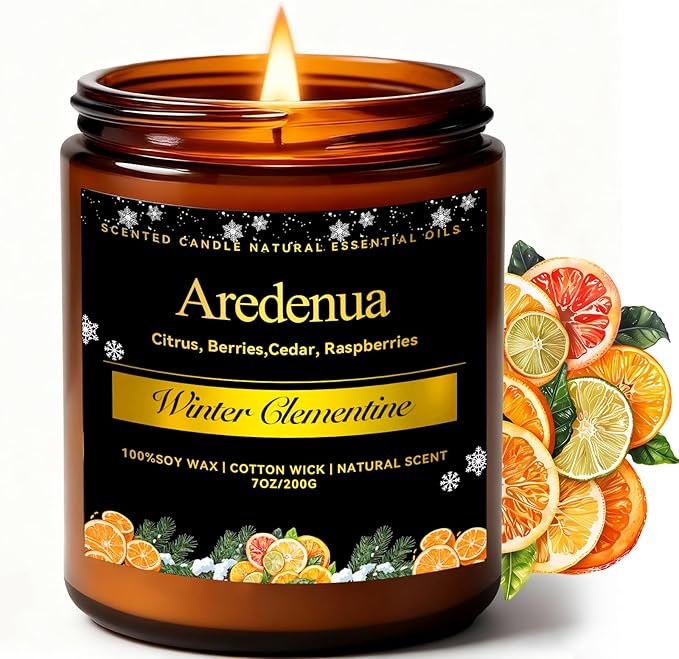 Winter Candles – Winter Clementine Candle | Holiday Scented Candles - Citrus Soy Candle for Odor Eliminator | Winter Christmas Gift for Women Men 7oz Jar with 50H Clean Burn & Long Lasting