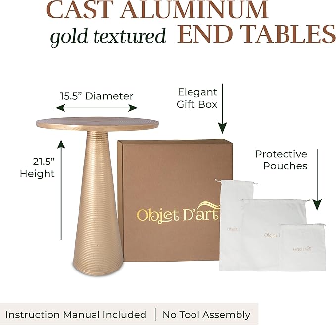 OBJET D'ART Small Round Gold End Table Set, Trieste Accent, Side, Pedestal, Cocktail and Drink Tables for Living Room and Small Spaces, Décor Set of 2, 21” and 18.5” Height