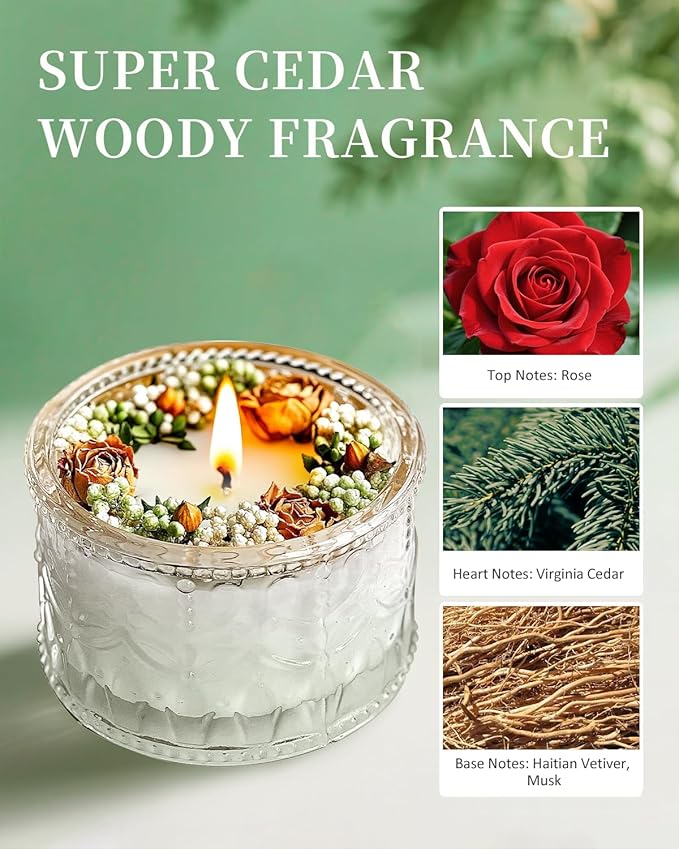 Handmade Scented Candle, Cedar Candles for Home Scented, 4.2 oz Cotton Wicked Candle Gifts for Women&Men, Natural Soy Beeswax Candles,Llight Fragrance Candle 24 Hours Long Burning, Gifting Idea