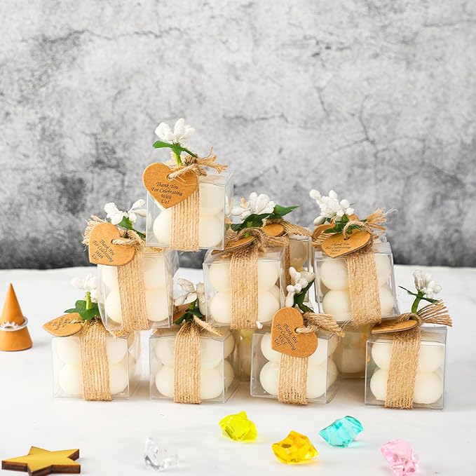 MTLEE 30 Sets Mini Bubble Candles Wedding Favors Gifts for Guests 1.57" x 1.38" Bubble Candles with Cards Dried Flowers DIY Gift Set for Baptism Party Bridal Shower Thank You Gifts (Ivory)