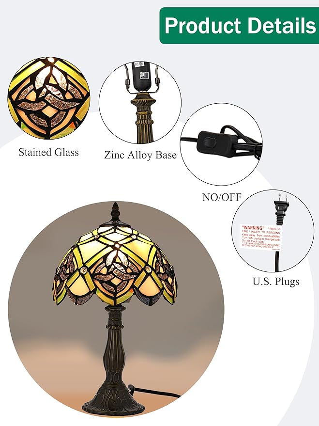 KY&BOSAM Tiffany Table Lamps Irish Celtic Stained Glass Light Lamp 17500 Lumen Style Shade E26 Bulb Holder Metal Base 8*8*14 Inch Memory Gifts Bedroom Living Room Kitchen Office St Patrick's Day Decor