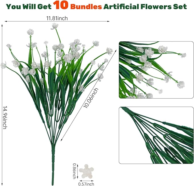 Lnoicy 10pcs Artificial Flowers,Fake Flowers Picks for Office Decorations Floral Arrangements DIY Wreath Holiday Tables Party Home Decor and Home Garden Decoration(White)