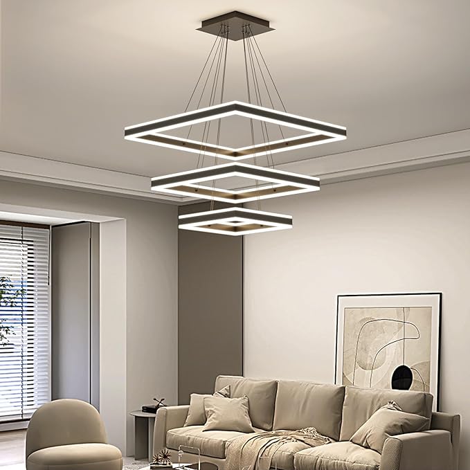 Ceiling Chandelier, with Remote Control Dimmable 3 Color Mode & Brightness (Warm & Cool & Neutral Light) Ceiling Chandelier, Acrylic Anti-Flicker Dining Light Fixture for Kitchen